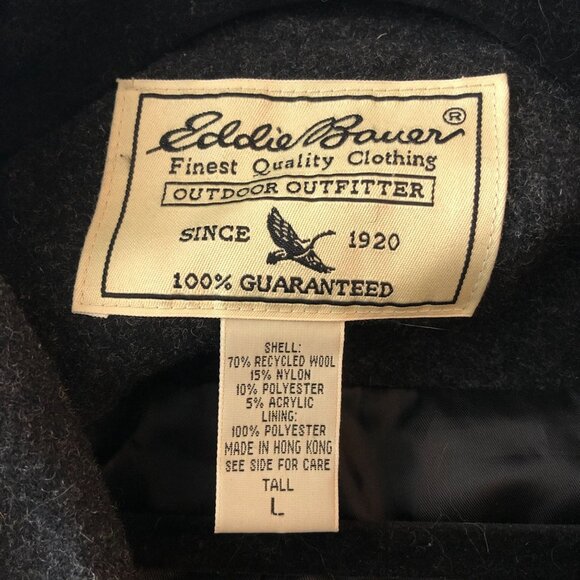 Eddie Bauer Womens Double-Breasted Charcoal Gray Wool Blend Peacoat L Tall - Picture 5 of 5